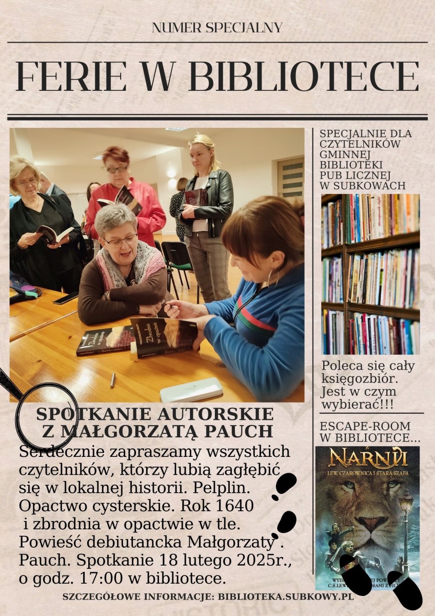 Plakat informacyjny, strona gazety, zdjęcia, czarne napisy